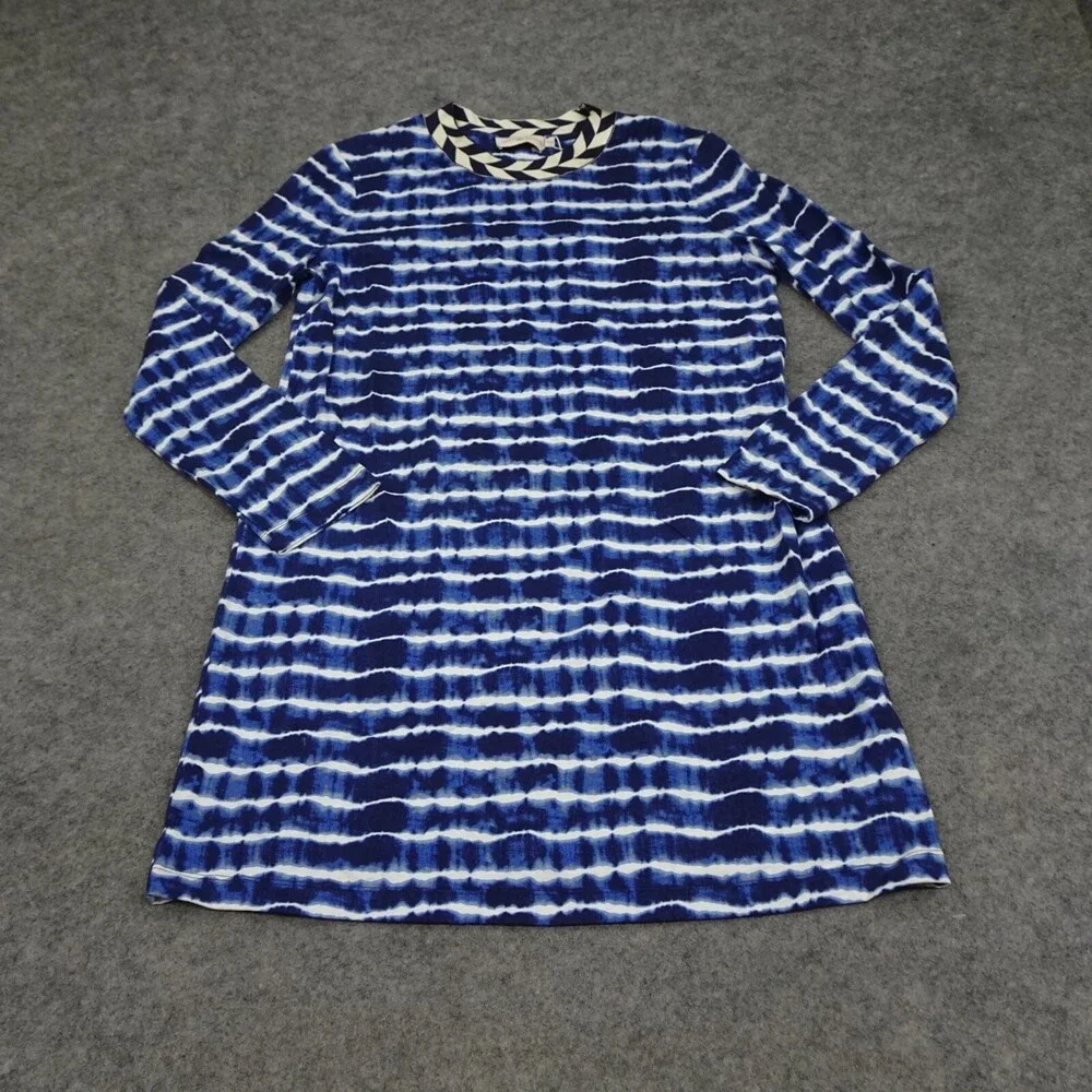 Tory Burch Dress Womens Medium M Blue Shift Midi Tye Die Career Stretch Hollie